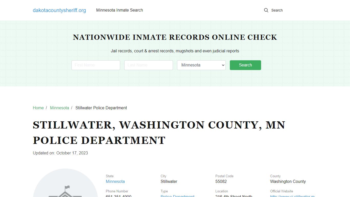 Stillwater, MN Police - City Jail Inmates, Arrests