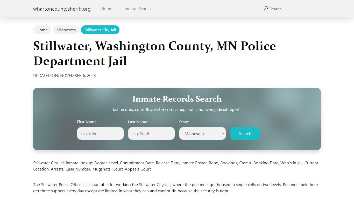 Stillwater, MN City Jail Inmates, Arrests - Wharton County Sheriff